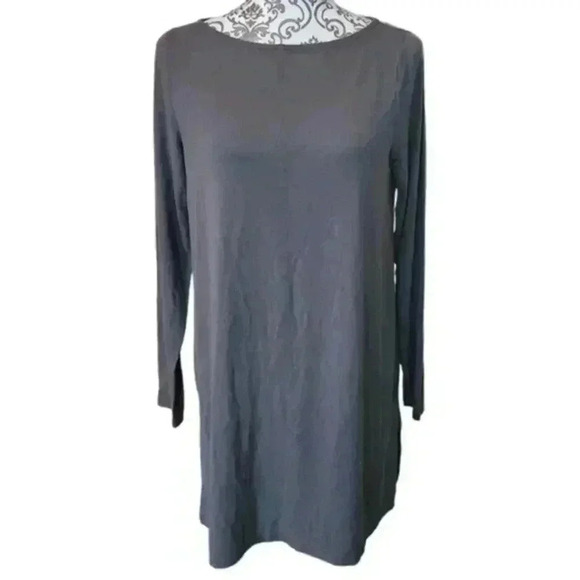 Eileen Fisher Dress Midi Length Viscose Grey Long Sleeves Mature Office Women S - Picture 2 of 12